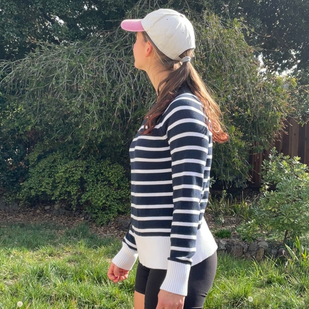 White Striped Crew Neck Sweater